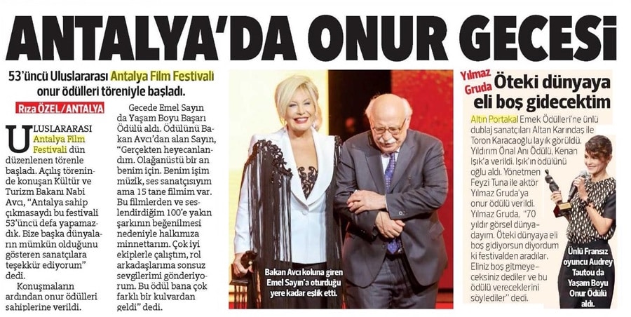 Hürriyet: "Antalya'da Onur Gecesi"
