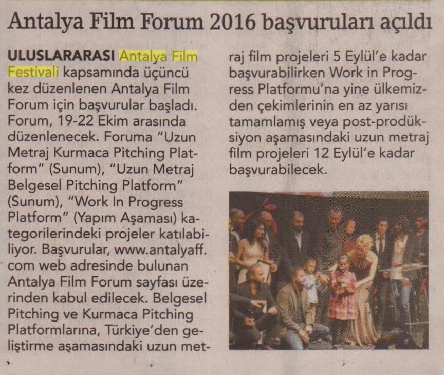 Birgün: "Antalya Film Forum 2016 Başvuruları Başladı"