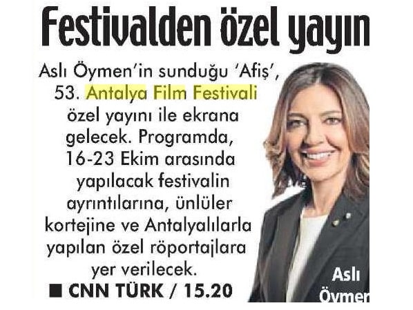 Posta: "Festivalden Özel Yayın"