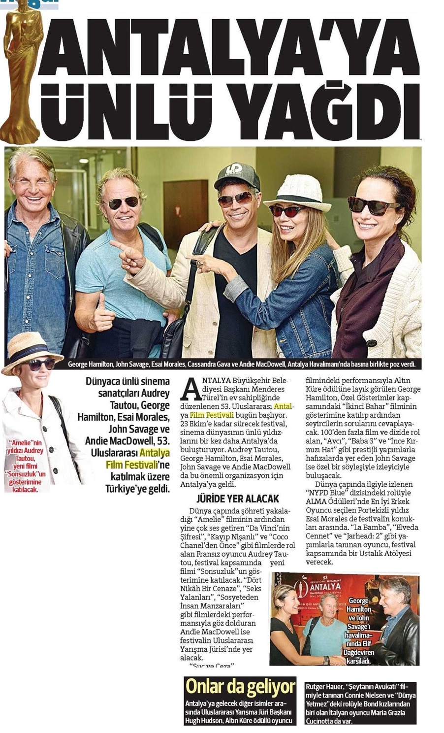 Hürriyet: "Antalya'ya Ünlü Yağdı"